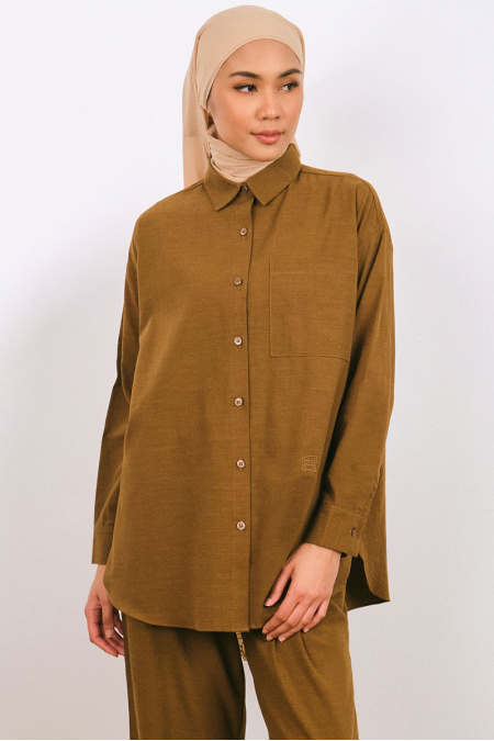 Udyati Front Button Shirt - Tumeric Brown