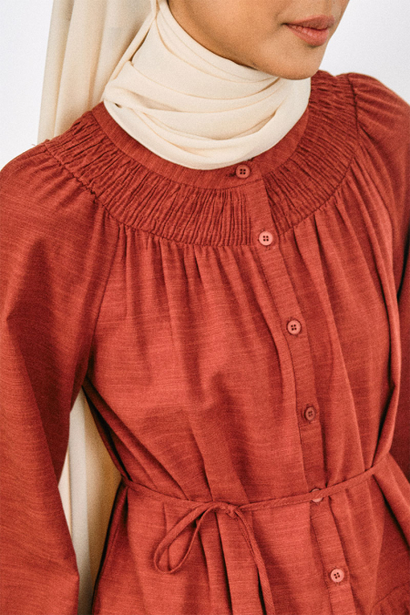 Zaria Henley Dress - Burnt Umber