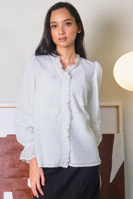 Devaki Front Button Blouse - White