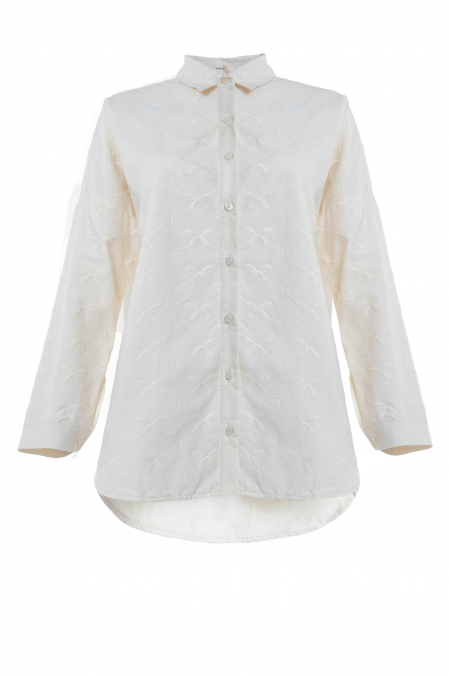 Yamila Front Button Shirt - Cream Bow
