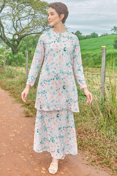 Duyong Blouse & Skirt - Mint/Pink Floral