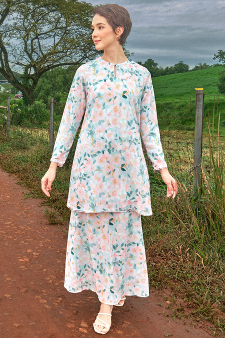 Duyong Blouse & Skirt - Mint/Pink Floral