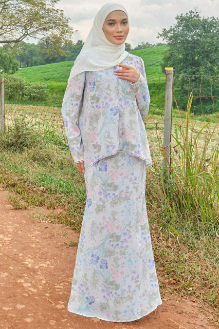 Manggis Blouse & Skirt - Grey Fleur