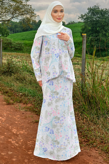 Manggis Blouse & Skirt - Grey Fleur