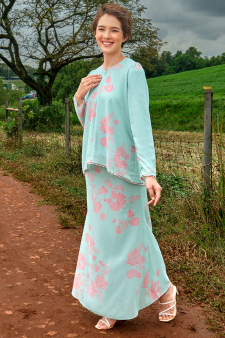 Manggis Blouse & Skirt - Mint/Pink Floral