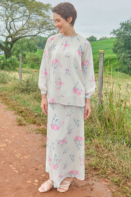 Rusila Blouse & Skirt - Cream/Pink Blossom