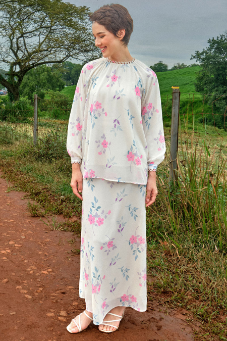 Rusila Blouse & Skirt - Cream/Pink Blossom