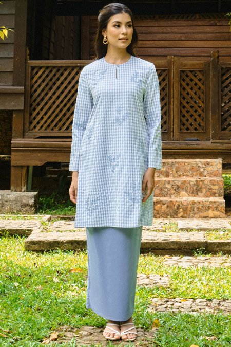 Ratu Blouse & Skirt - Blue Check/Blue