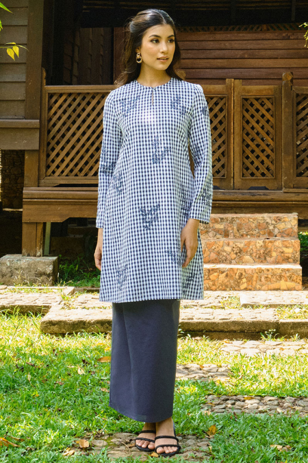 Ratu Blouse & Skirt - Navy Check/Navy