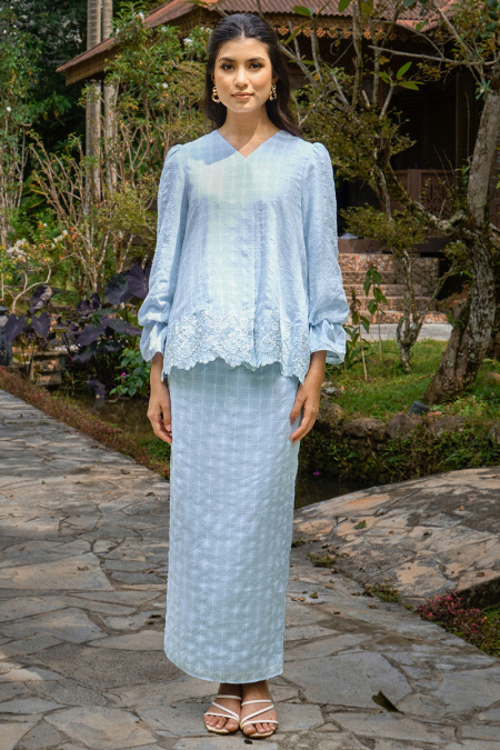 Maharani Blouse & Skirt - Sky Blue Check