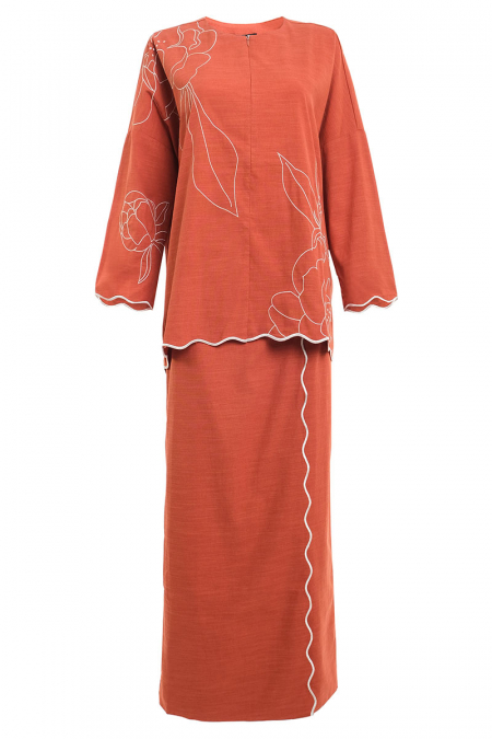COTTON Kembang Blouse & Skirt - Burnt Orange