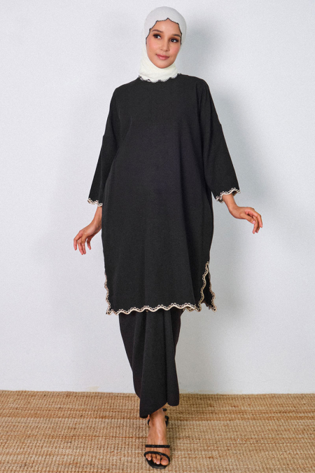 COTTON Maznah Blouse & Skirt - Black