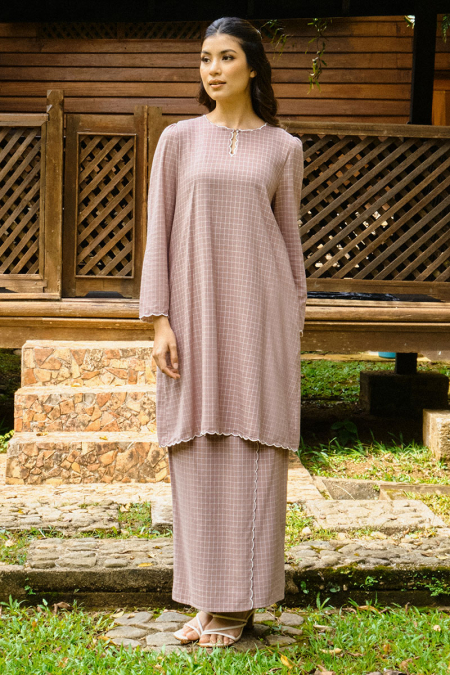 COTTON Norisa Blouse & Skirt - Taupe Check