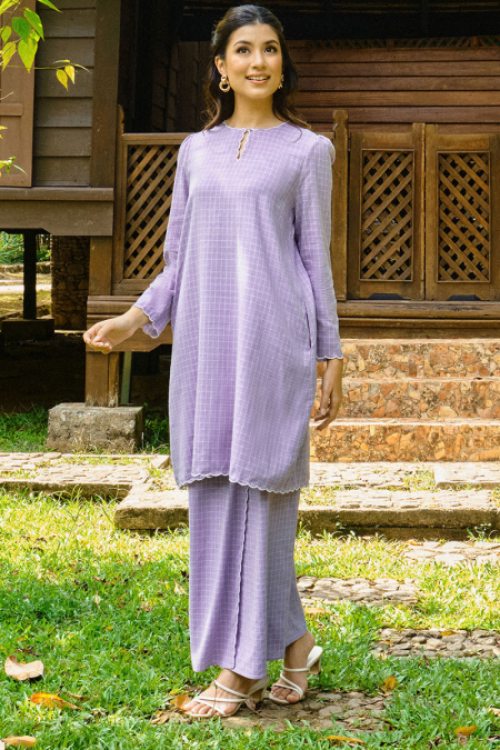 COTTON Norisa Blouse & Skirt - Lavender Check