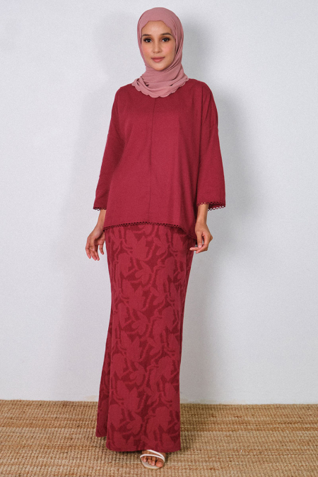 COTTON Saima Blouse & Skirt - Maroon