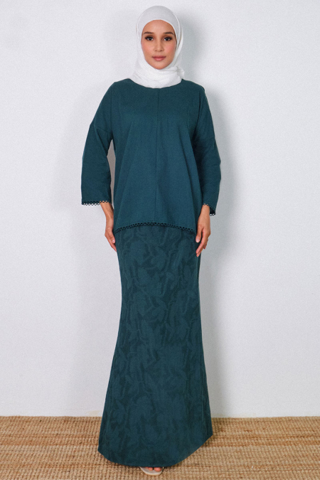 COTTON Saima Blouse & Skirt - Deep Emerald