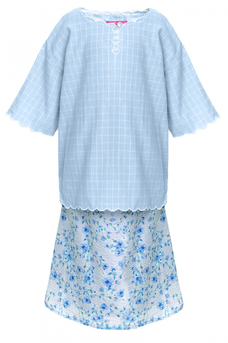 KIDS Sariyah Set - Blue Check/Blue Floral