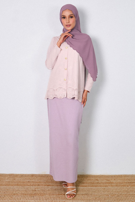 COTTON Haliza Blouse & Skirt - Dusty Pink/Lavender Mist