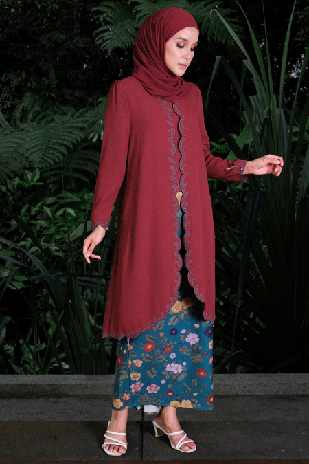 Sinar Blouse & Skirt - Cordovan/Teal Floral