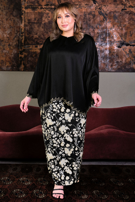 Ramah Blouse & Skirt - Black/Black Floral