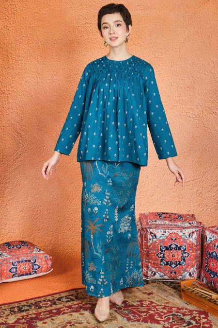 COTTON Lebaran Blouse & Skirt - Teal/Brown