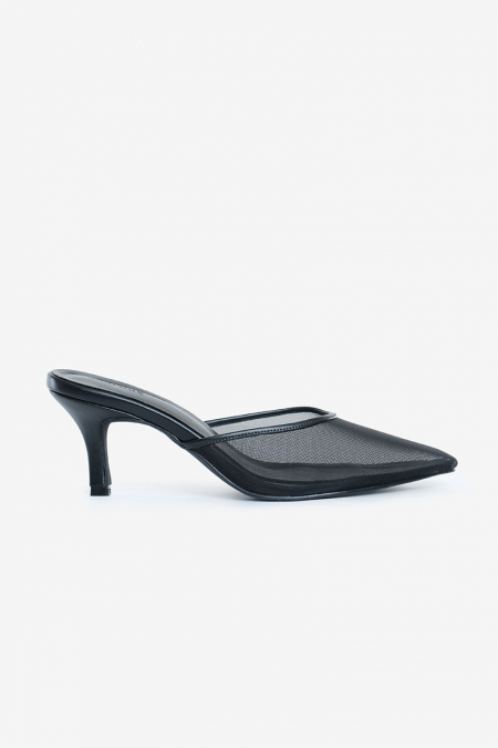 Maheen Mesh Mule Heels - Black/Black