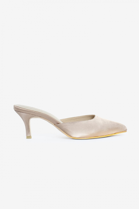 Maheen Satin Mule Heels - Silver Mink