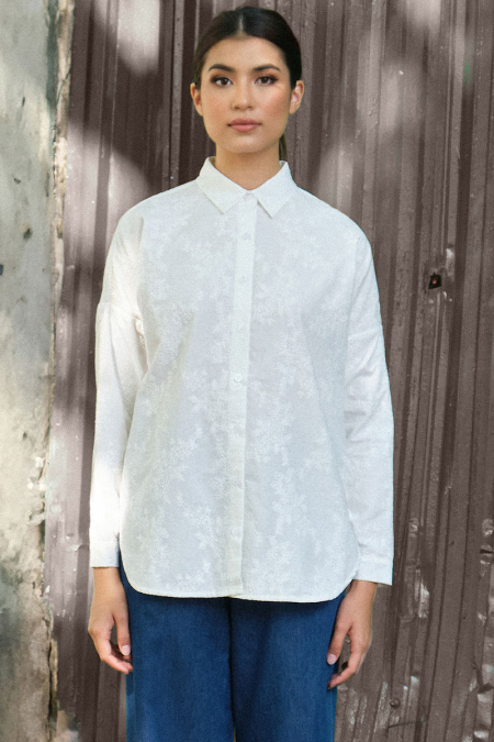 Rida Embroidered Front Button Shirt 2.0 - White