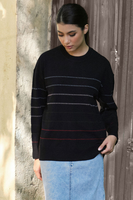 Sawsan Round Neck Sweater - Black