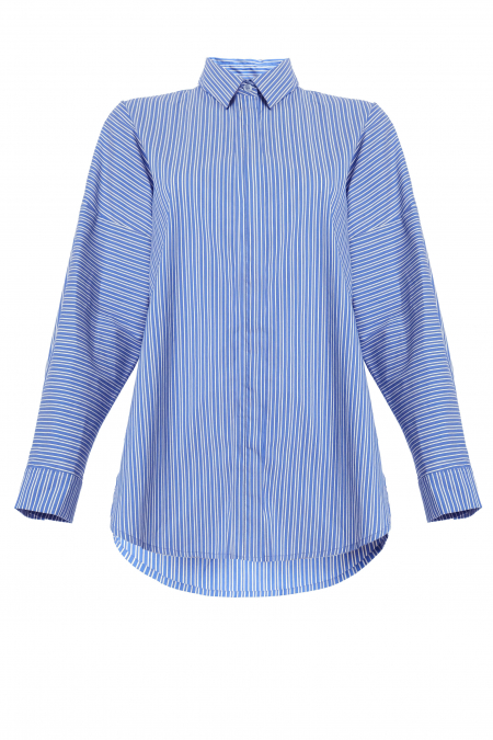Xafifa Front Button Shirt - Medium Blue Stripe