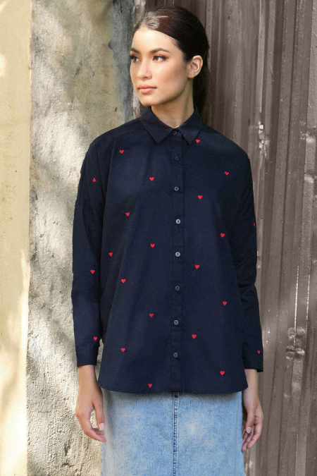 Wendalyn Front Button Shirt - Midnight