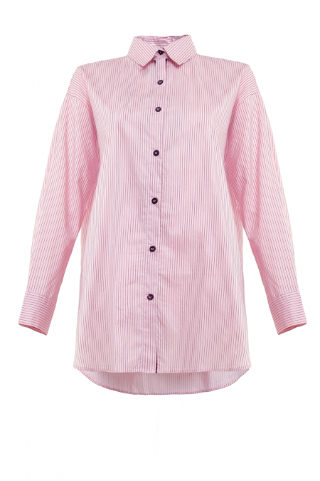 Humayra Front Button Shirt - Pink/Red Stripe