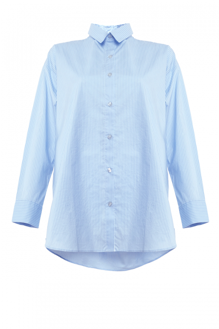 Humayra Front Button Shirt - Blue/White Stripe