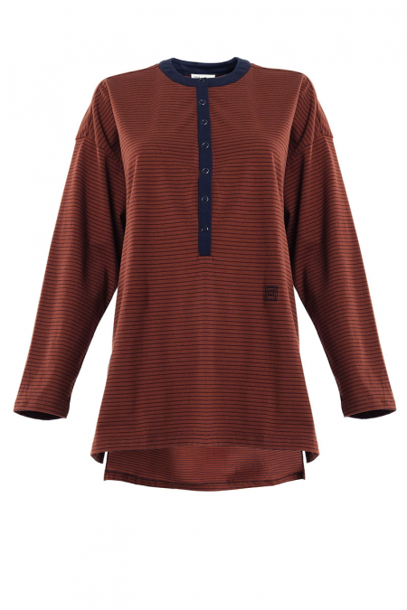 Westport Henley Top - Brown/Navy Stripe