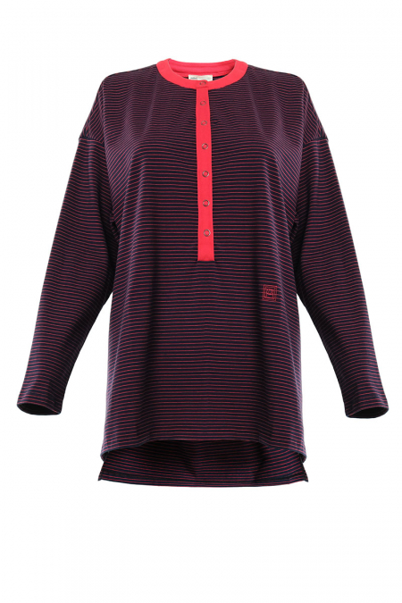 Westport Henley Top - Navy/Red Stripe