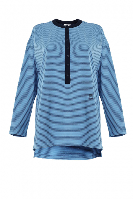 Westport Henley Top - Blue/Black Stripe
