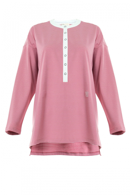 Westport Henley Top - Rose Pink/White Stripe