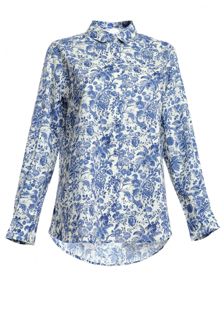 Mason Front Button Shirt - Navy Print